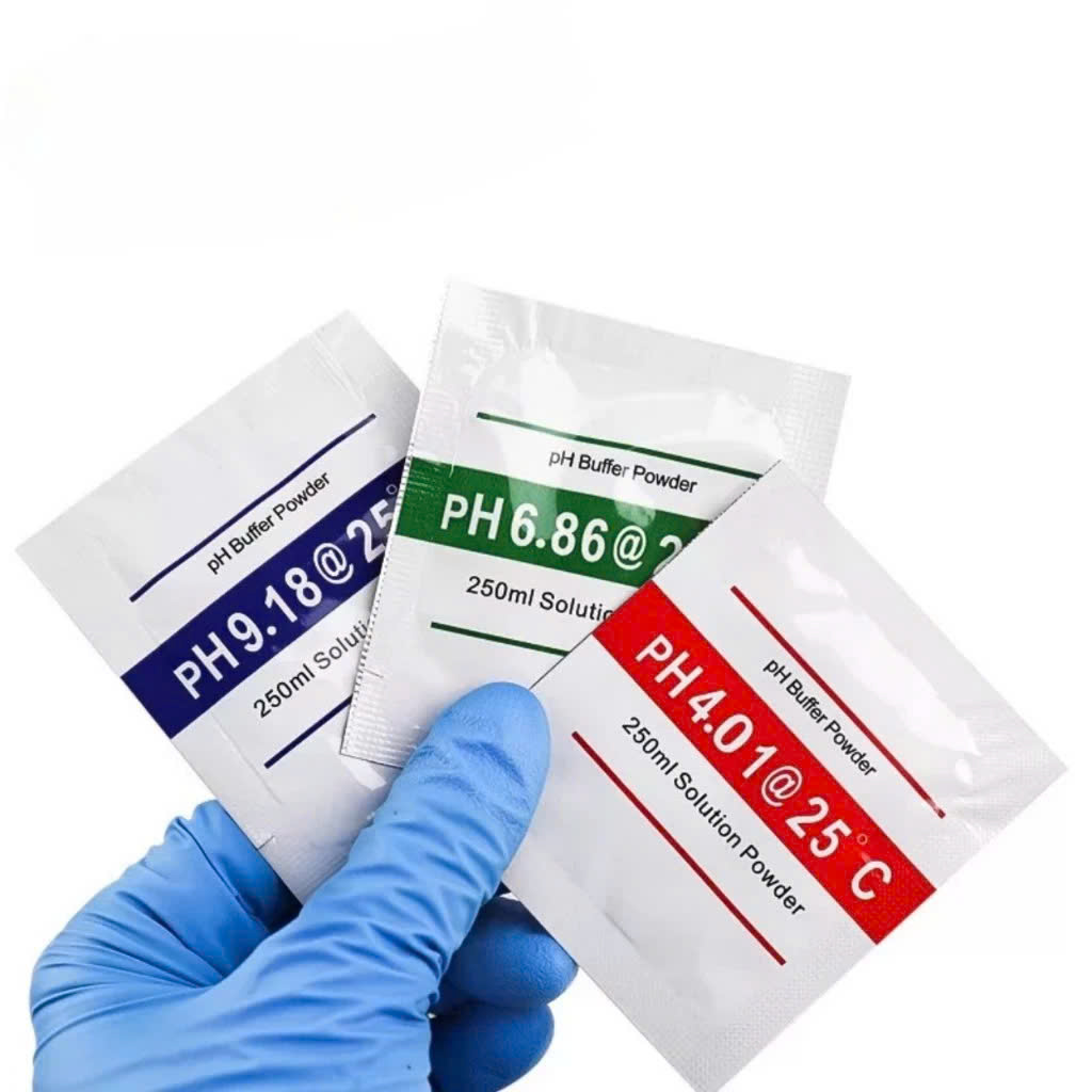 [HCM]Bột pha dung dịch chuẩn pH gồm 3 gói 4.00 (Hay 4.01) + 6.86 + 9.18 dùng cho bút đo pH