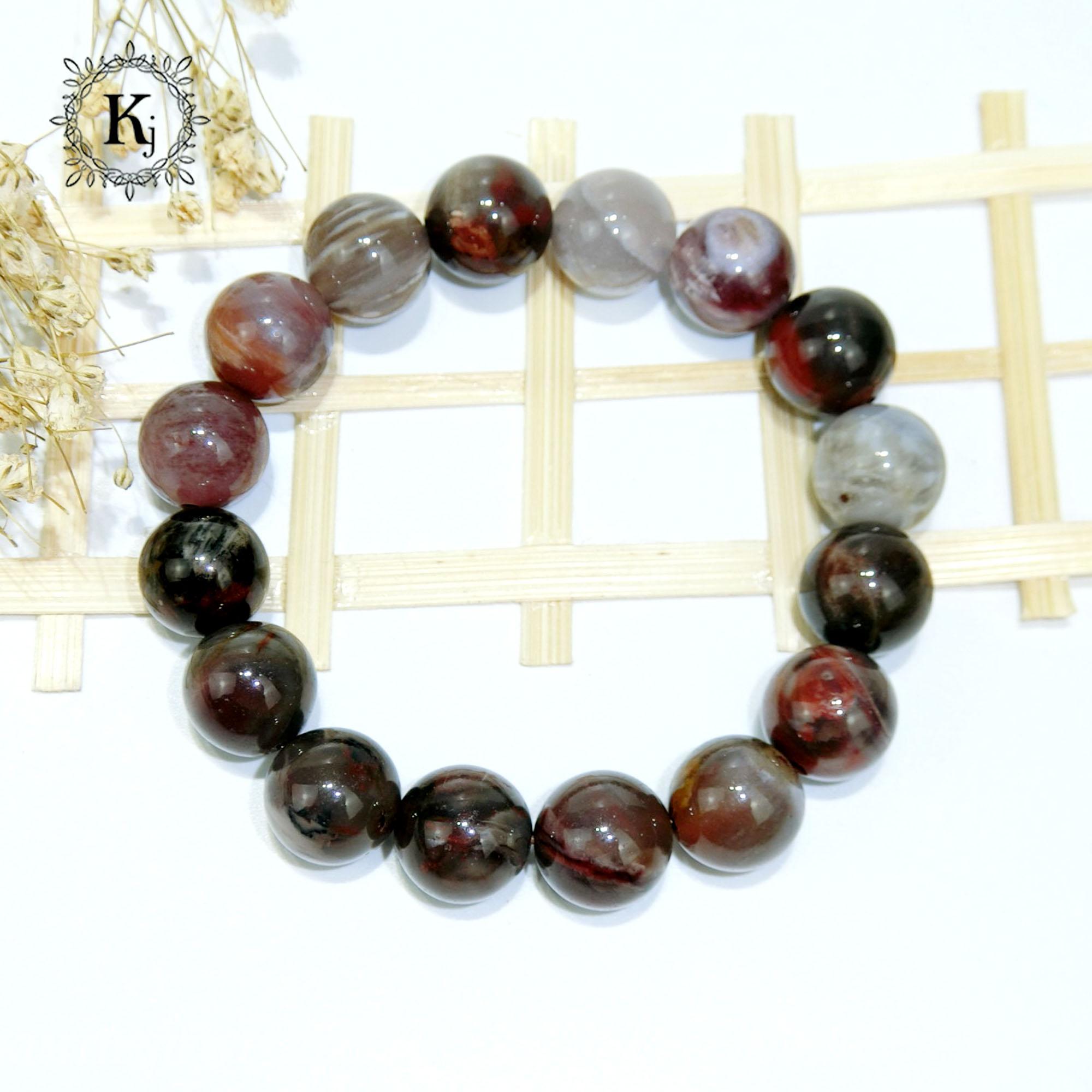 Vòng Tay Phong Thủy Gỗ Hóa Thạch ( Có size 08 ly, 10 ly, 12 ly, 14 ly ) - Viên Đá Sáng Bóng , Đẹp - Tặng Kèm Dây, Đá Dự Phòng - Tặng Kèm Hộp Nhung Đỏ