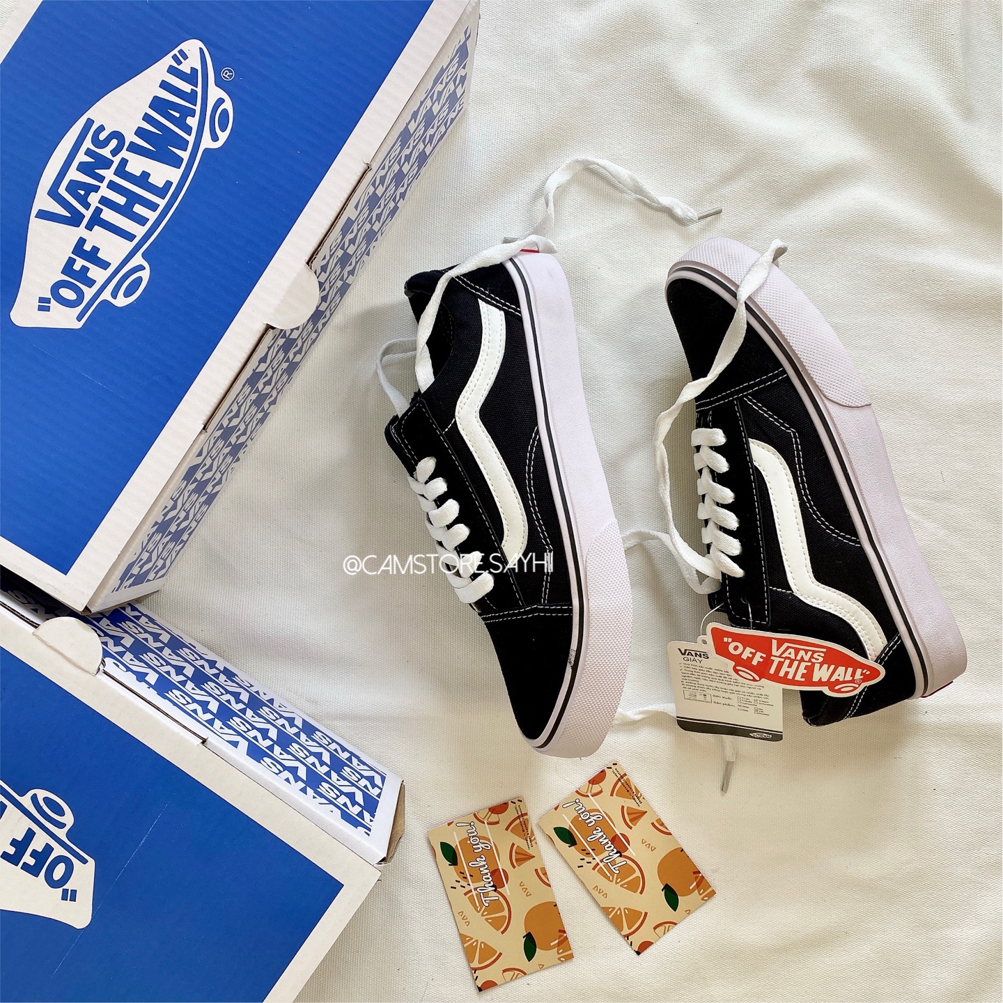 Giày Thể Thao Nam Nữ Sneaker Vans Sọc Trắng - Old Skool Basic