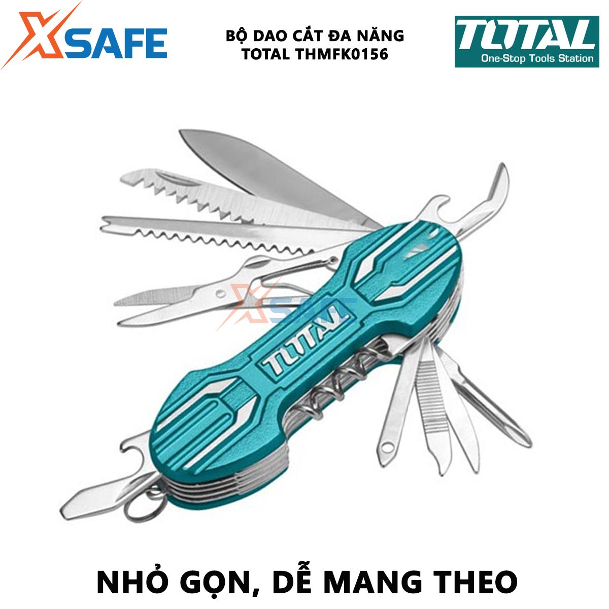 Dao đa năng 15 trong 1 Total THMFK0156 | Bộ dao đa năng bỏ túi Kích thước: 9.5cm, dùng để dao, vít, kéo, đồ khui, dũa móng