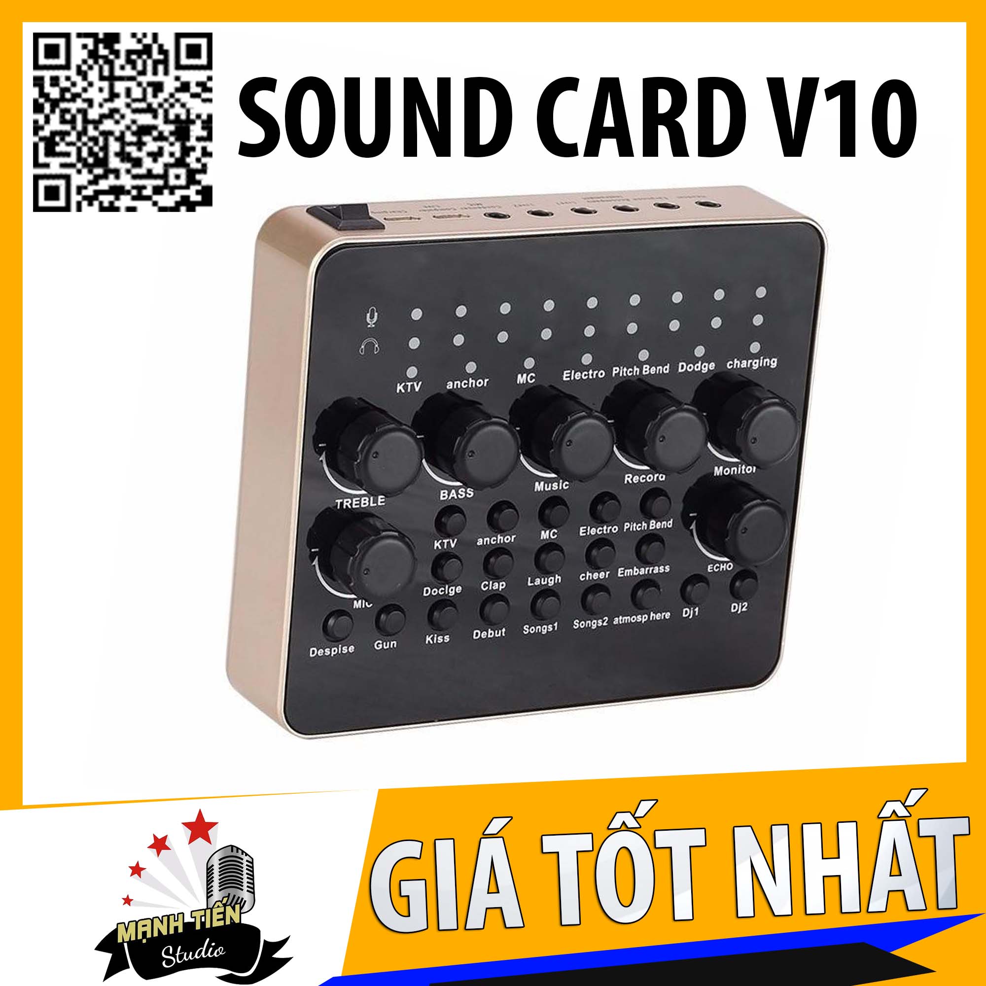 Sound card v10 - sound card thu âm, live stream, karaoke, có bluetooth, autotune, giả dọng, tặng kèm remote
