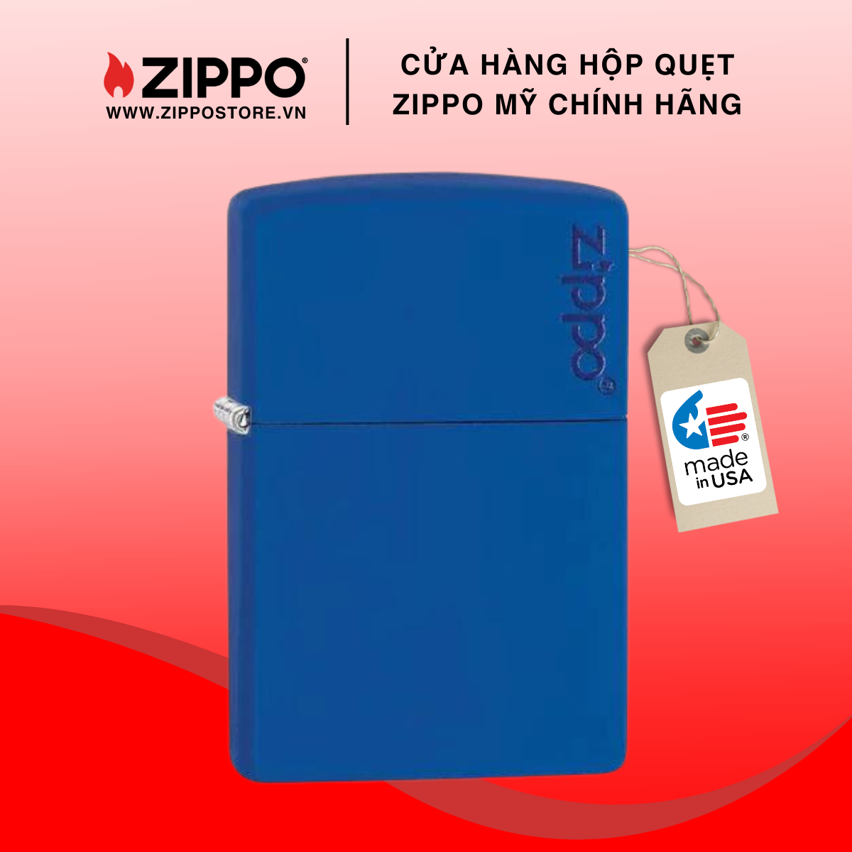 Hộp Quẹt Zippo Royal Blue Matte with Zippo Logo 229ZL