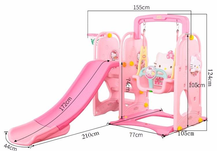 Cầu trượt liên hoàn xích đu và rổ bóng Kitty