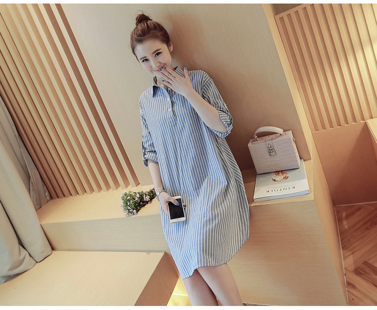 Đầm bầu suông cổ sơ mi kẻ sọc 148