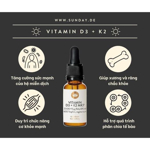 Vitamin D3 K2 Mk7 Sunday Natural 20ml Đức