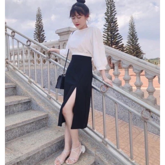 🌪set váy xẻ+ áo kiểu cốt sau🔥