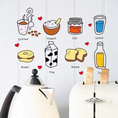 Decal dán tường mẫu tiếng anh đồ vật dụng nhà bếp