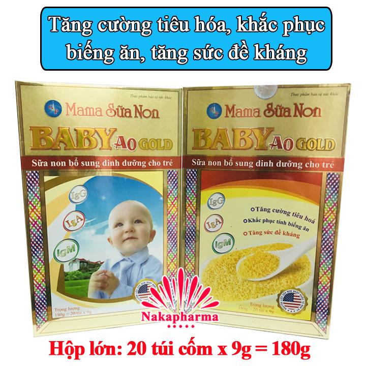 ✅ [HỘP LỚN] Cốm Mama Sữa Non Baby A0 Gold 20 gói x 9g – Tăng cường tiêu hóa, khắc phục biếng ăn, tăng sức đề kháng