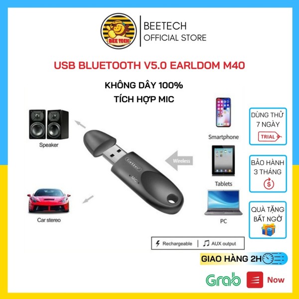 USB Bluetooth Earldom M40, Thu tín hiệu bluetooth có hỗ trợ mic cho Loa, ô tô ... - Beetech