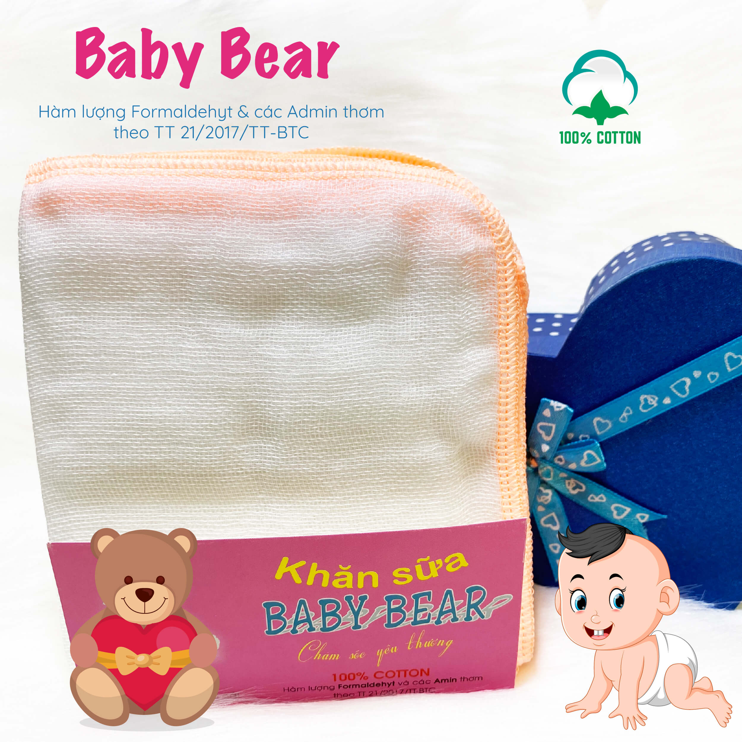 [Siêu rẻ] Khăn sữa Baby Bear 4 Lớp 25x27