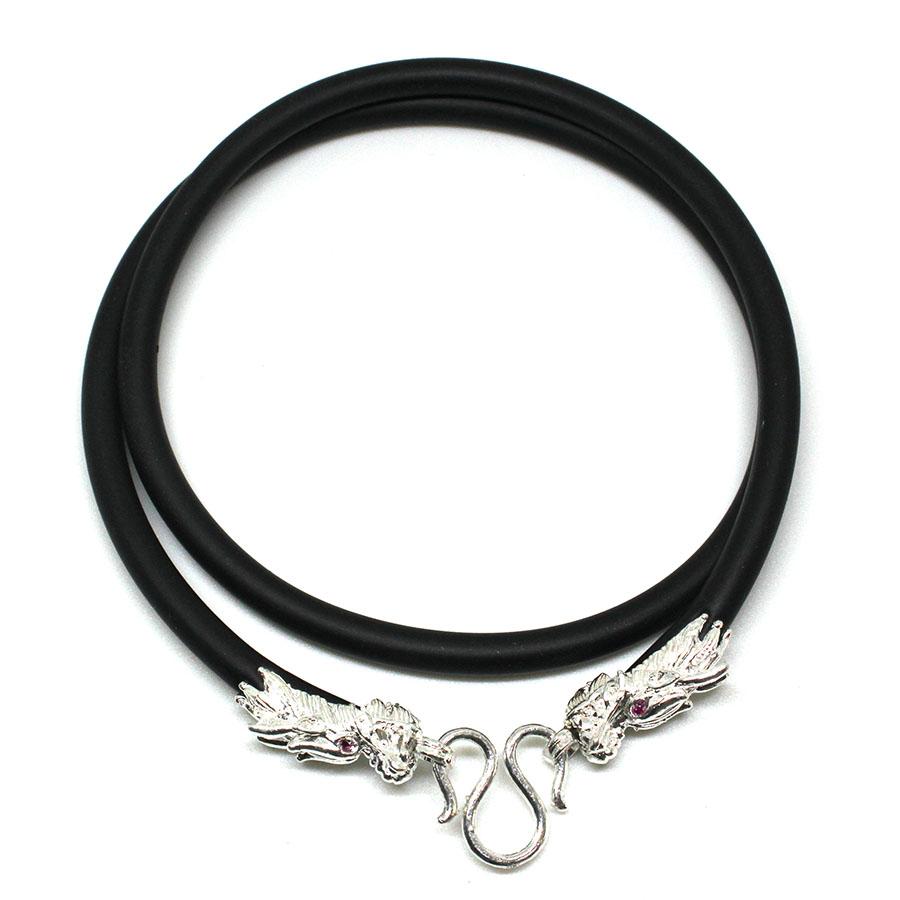 Dây Chuyền Nam Vòng Cổ Cao Su Nam Bọc Bạc Thật 925 Nam Tính Kiểu Đầu Rồng BẠC HIỂU MINH DCS032