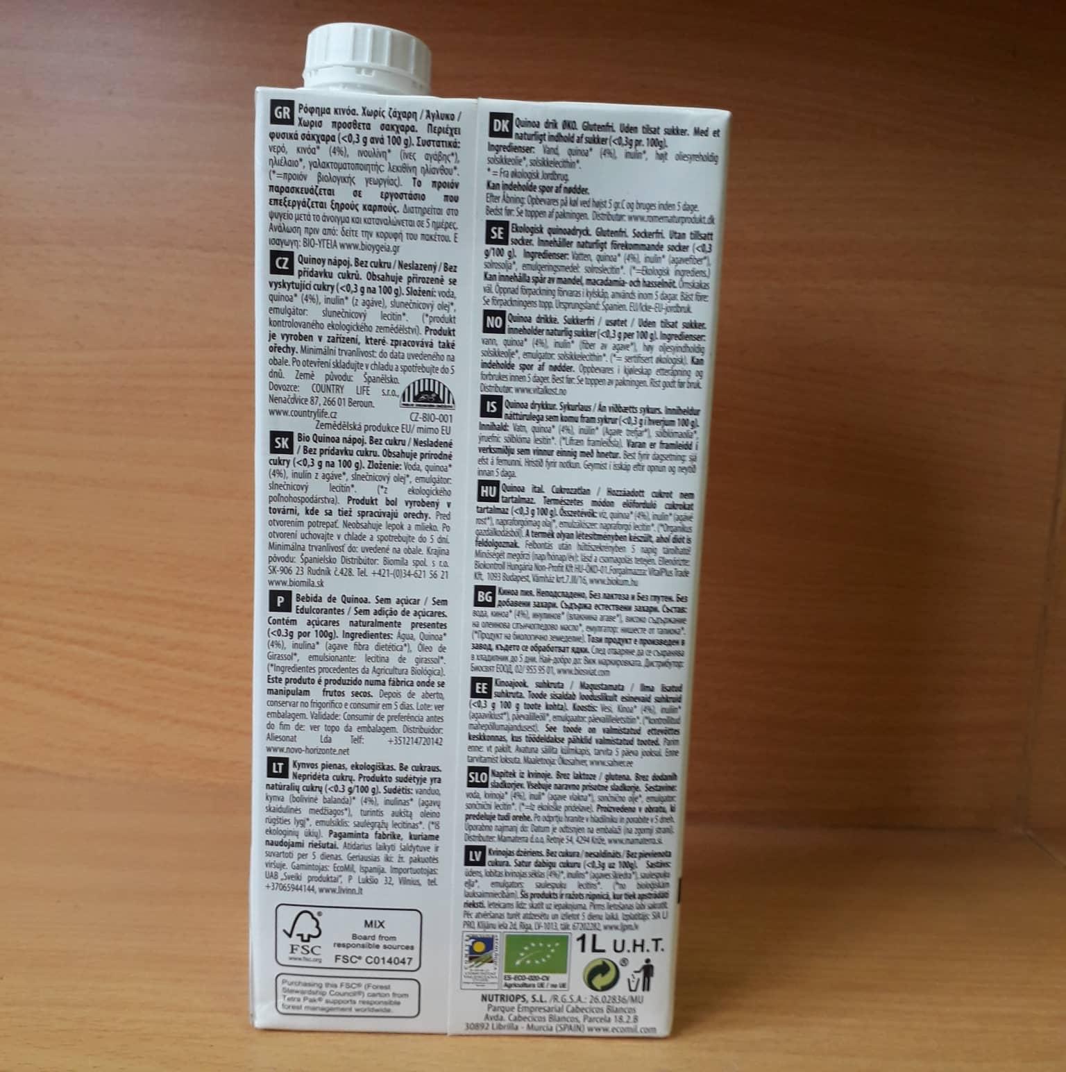 Sữa hạt diêm mạch organic Ecomil 1l