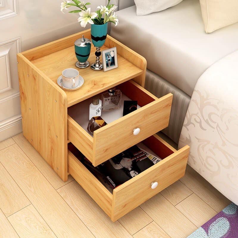 Tủ gỗ giường 2 ngăn kéo-kệ để đồtủ kệ đầu giường vuông 2 ngăn kéo màu gỗ 40 x 26 x 32.5 tủ đầu giường gỗ 2 ngăn kéo táp đầu giường kệ tủ gỗ đầu giường - loại 2 ngăn tủ