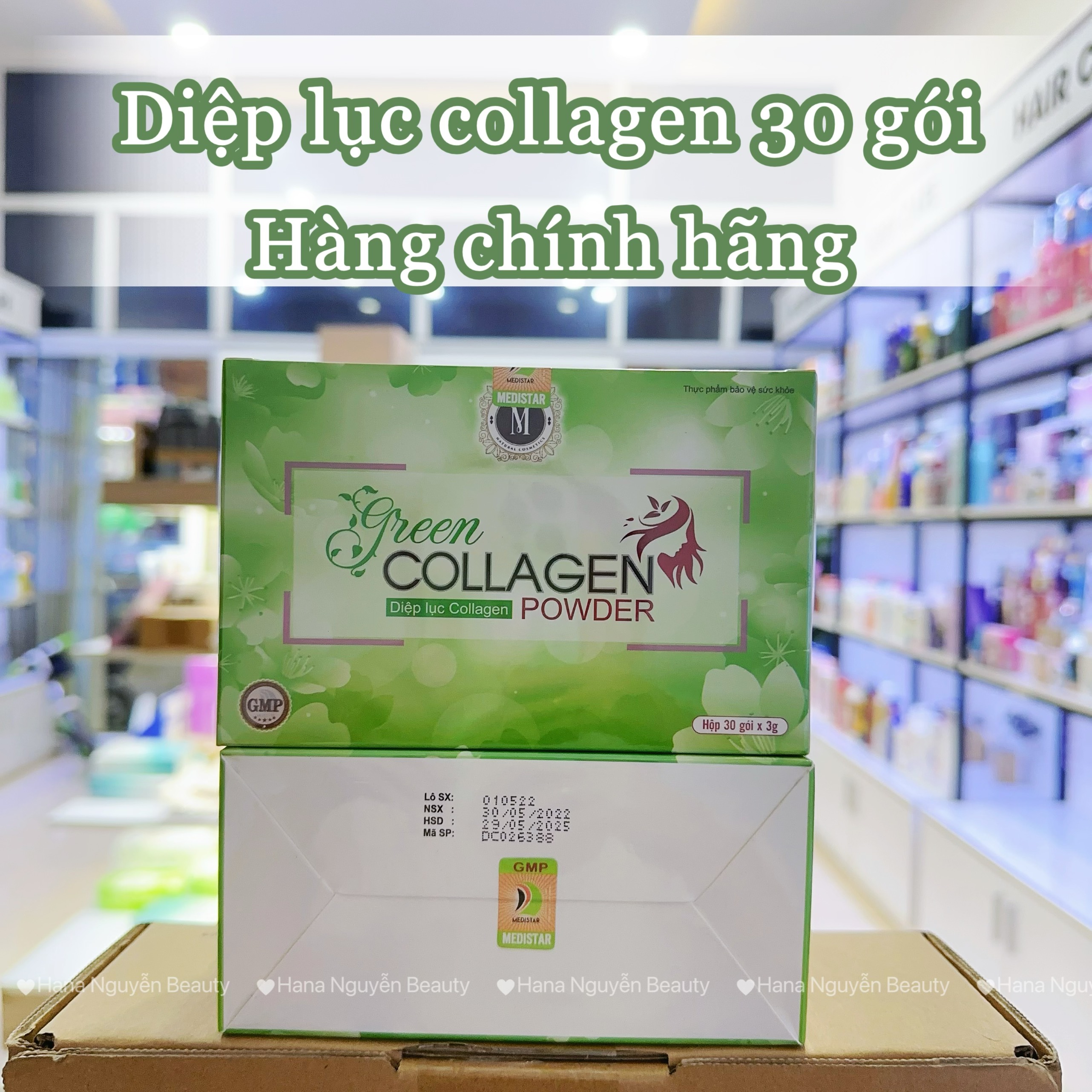 Bột diệp lục collagen chính hãng green beauty hộp 30 gói