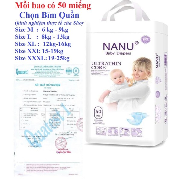 Bỉm quần Nanu baby xuất Nhật 50 miếng đủ size M/L/XL/XXl/XXXl