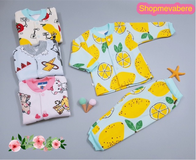 Bộ nỉ lót lông dài tay cho bé trai bé gái 3-13kg cúc giữa hàng đẹp được lót lốp lông mềm nhẹ giúp giữ ấm cho bé sơ sinh