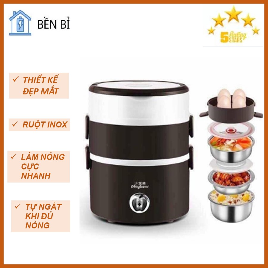 Nồi Cơm Điện Mini 3 Tầng Inox - Hộp Cơm Điện