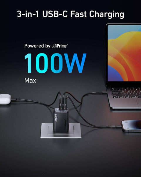 Sạc 3 Cổng Anker Prime 100W GaN - A2343