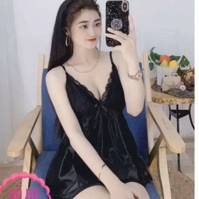 Đồ ngủ phi bóng xẻ ren đen sexy,freesize dưới 55kg