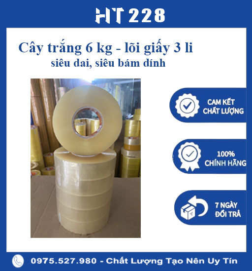 Băng dính loại 1kg/cuộn cây 6 cuộn/6kg đóng hàng kích thước 47mm x 60 mic x 1kg/ cuộn lõi giấy mỏng 3mm