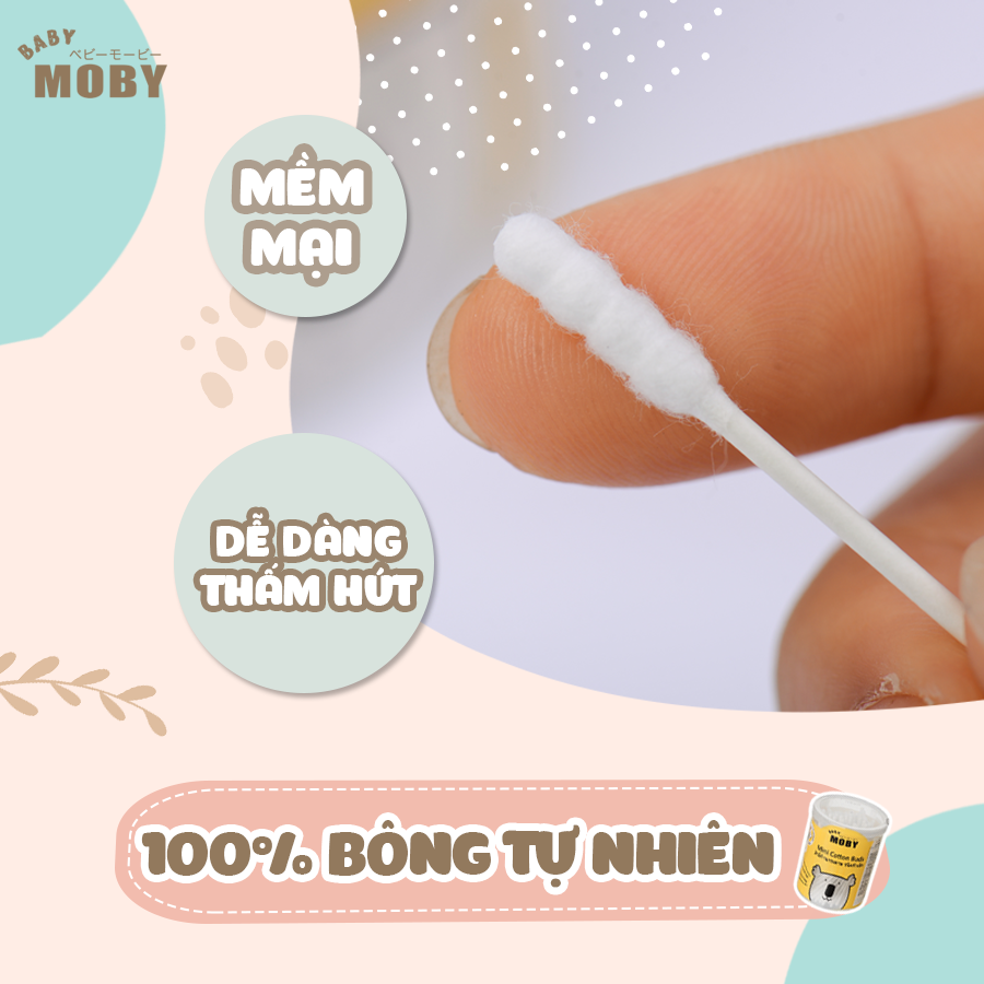 Tăm bông cỡ nhỏ Moby Baby Thái Lan (150 que/hộp)