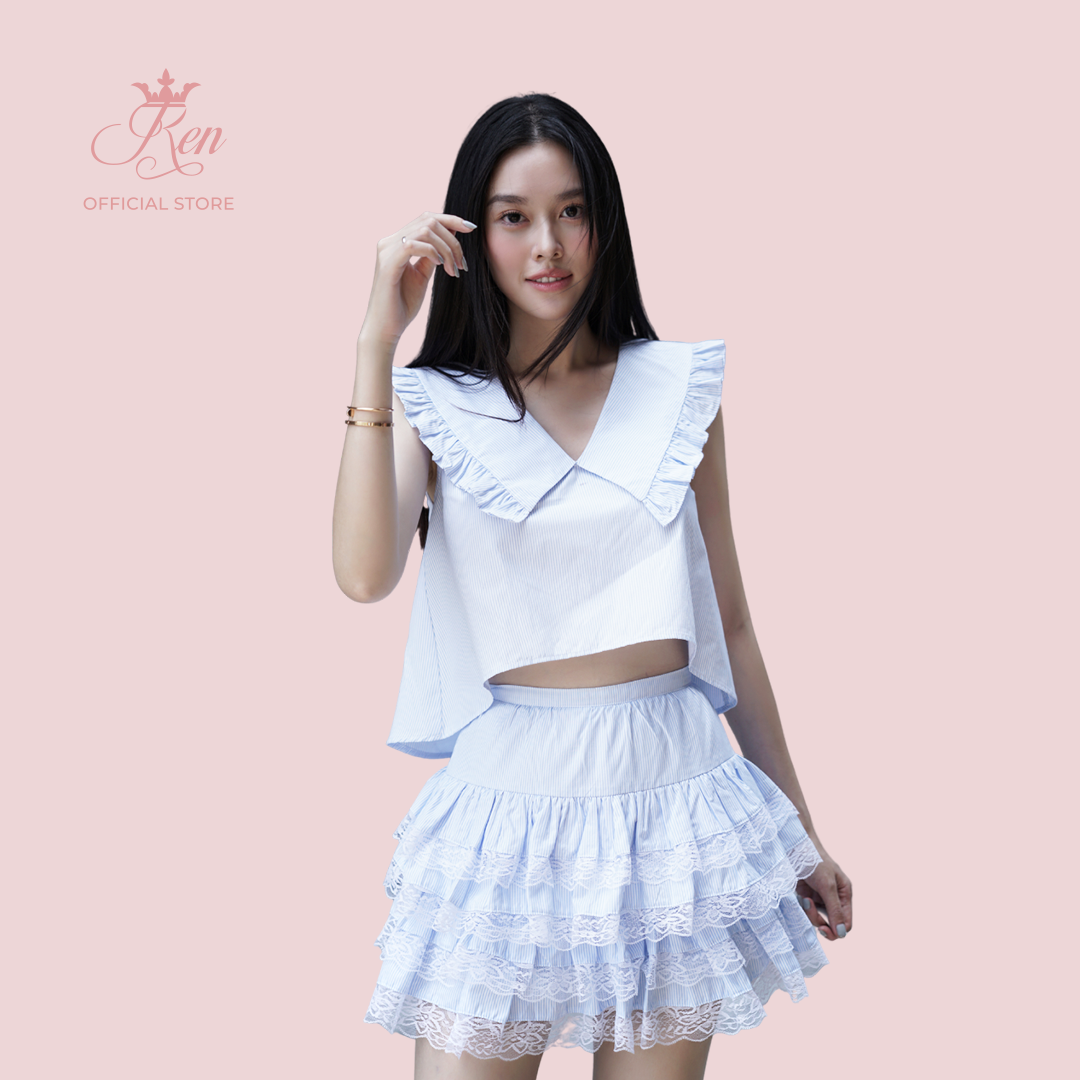 REN BY TEE-  Chân Váy Sọc Tầng Phối Ren