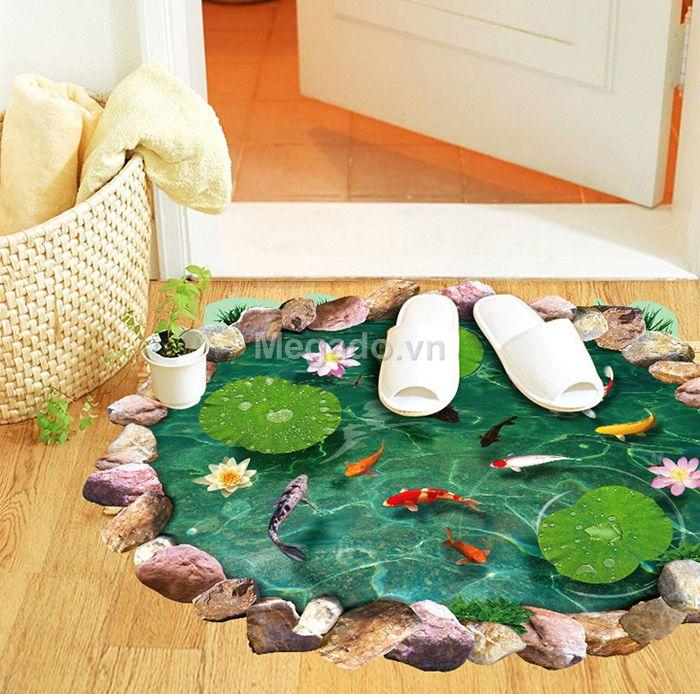 decal dán tường hồ cá sen tròn