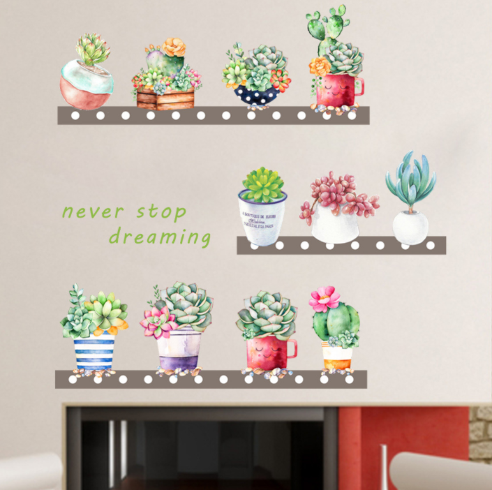 Decal dán tường tranh trí - 11 CHẬU HOA NEVER STOP DREAMING