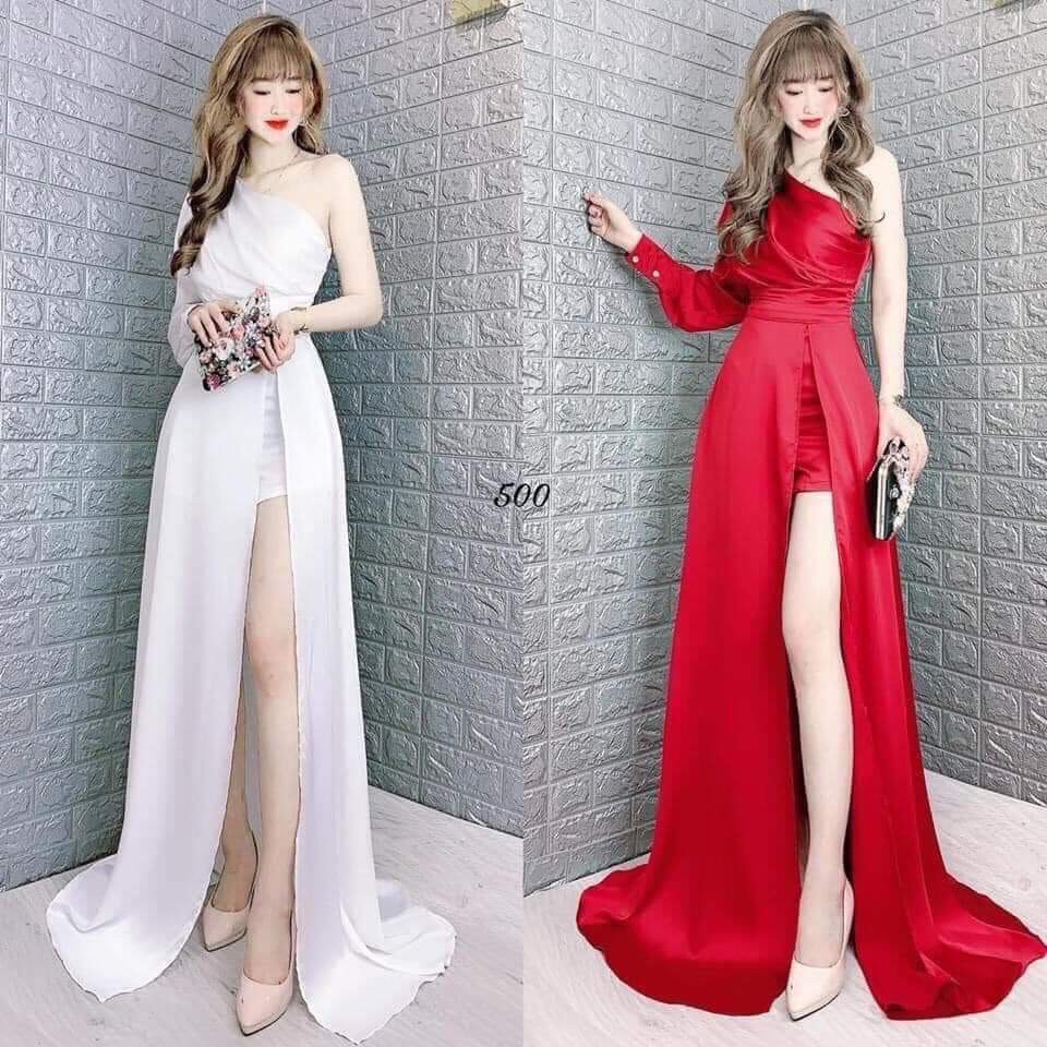 [HCM]Đầm Xòe Dự Tiệc Lệch Vai Xẻ Đùi