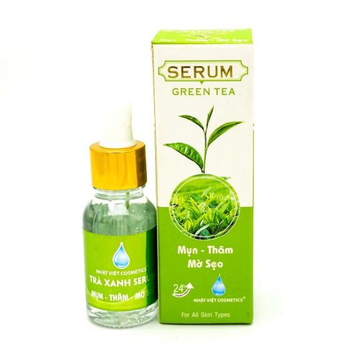 [HCM]Serum mụn - Thâm - Mờ sẹo Trà xanh Nhật Việt 15ml (Xanh - Trắng)