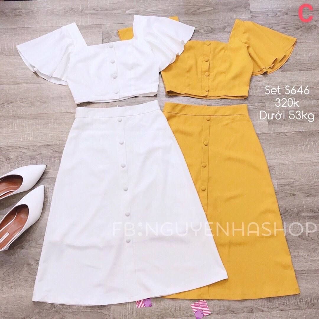 [HCM]SET NỮ CÁ TÍNH PHỐI ÁO CROPTOP + CHÂN VÁY DÀI QC