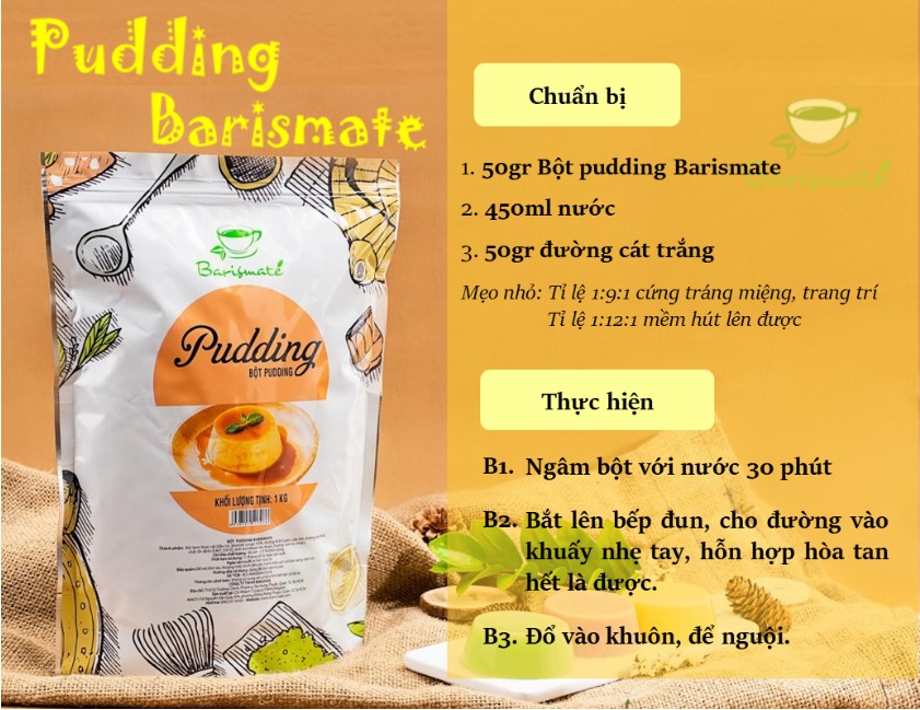Bột Làm thạch Pudding/Plan túi chiết 100g hiệu Barismate
