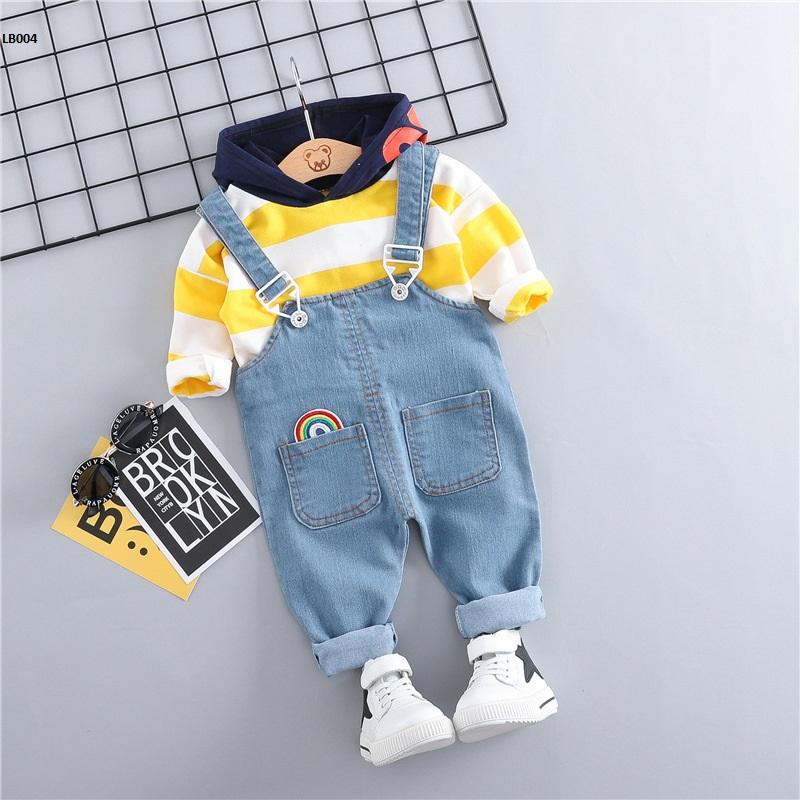 [HCM]Set yếm denim sọc kẻ dành cho bé trai LB004