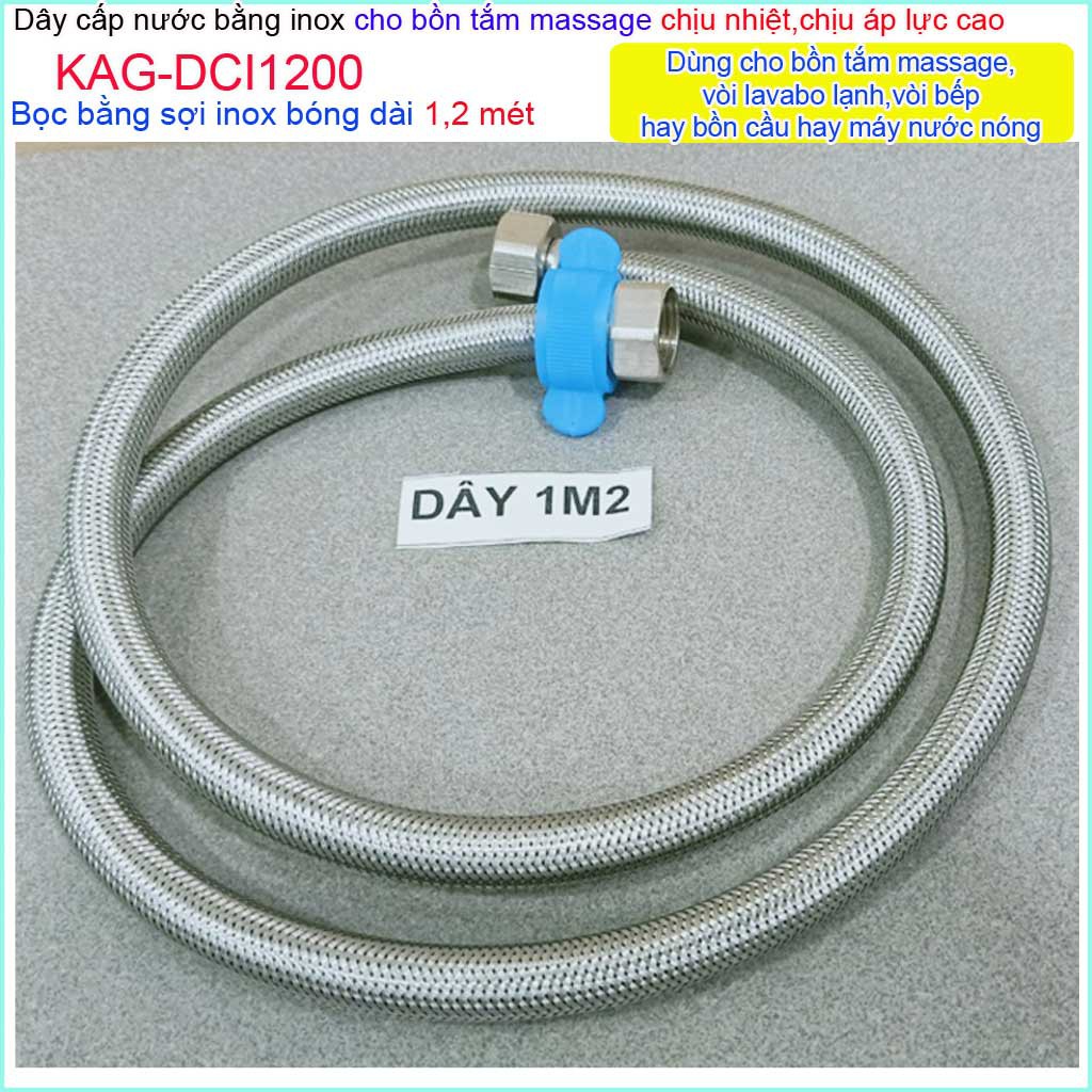 Dây cấp nước Inox chịu nhiệt dây cấp 1.2m KAG-DCI1200 , dây cấp nước chịu áp dây dẫn nước máy nước nóng 1.2m