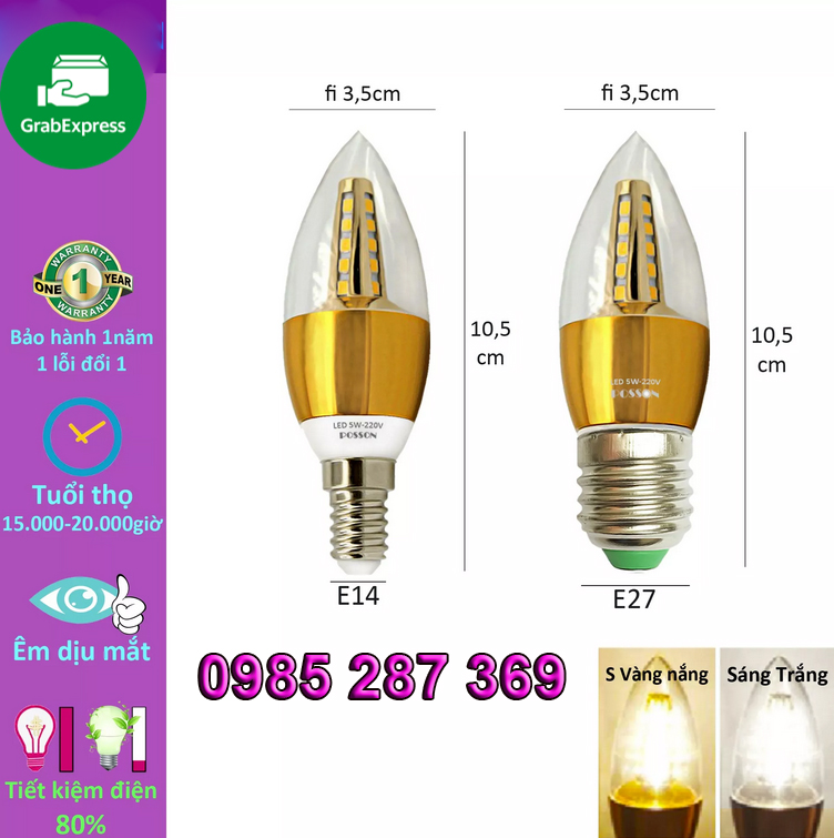 Bóng Đèn Led Nến E14 Trang Trí Đèn Chùm,Đèn Tường Phòng Khách
