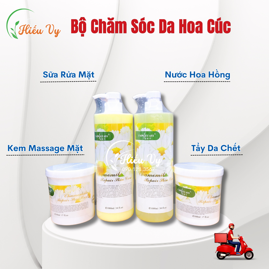 [Date 206] Bộ Chăm Sóc Da Hoa Cúc 4 món ( Kem Massage, Tẩy Da Chết, Nước Hoa Hồng, Sữa Rửa Mặt)