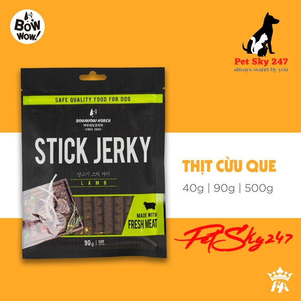 Thức Ăn Vặt Snack Thịt Cừu Que Cho Chó Bow Wow Lam Jerky 90g
