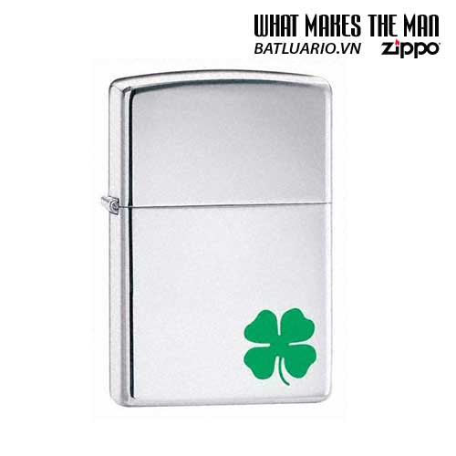 Bật lửa zippo 24007 - Bật lửa zippo A Bit O' Luck Polished Chrome - Zippo Cỏ 4 lá