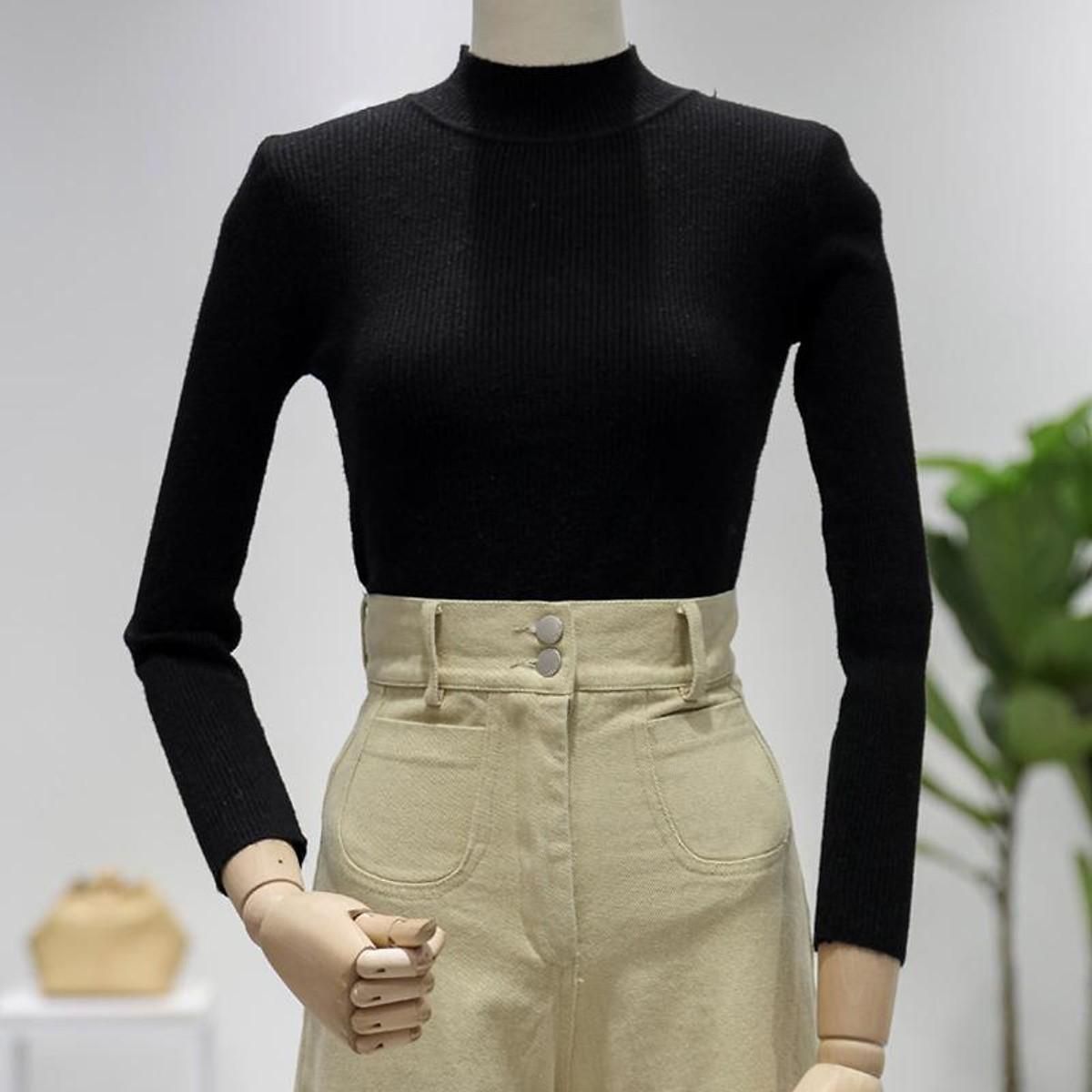 Áo Len Dệt Kim Nữ Ôm Dáng- Cổ 3 Phân