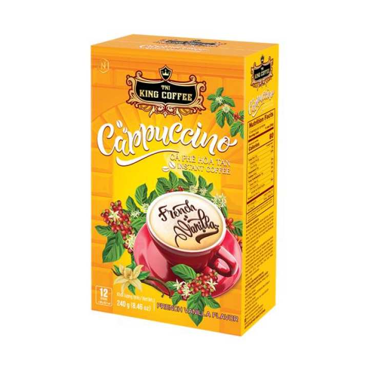 Cà Phê Hòa Tan Cappuccino KING COFFEE – Hộp 12 gói x 20g – Hương Vị Vani Pháp với Lớp bọt kem cực mịn – TNI KING COFFEE – top1shop