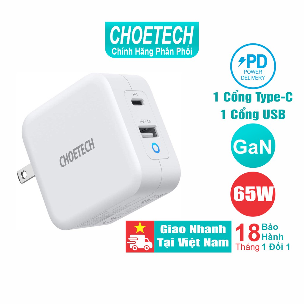 Củ sạc nhanh 65W Choetech cho iphone macbook ipad chính hãng tại Nguyễn Gia group