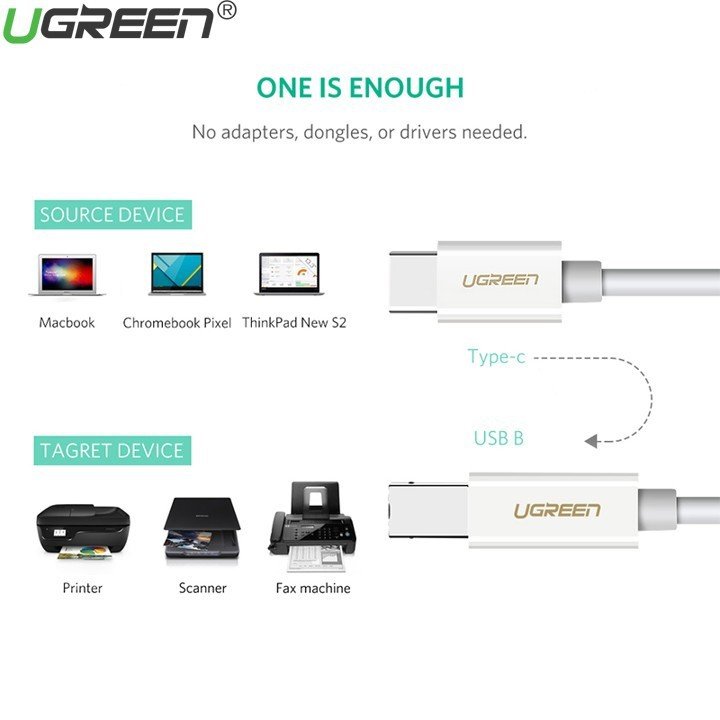 Cáp máy in USB Type C dài 1.5m Ugreen 40417