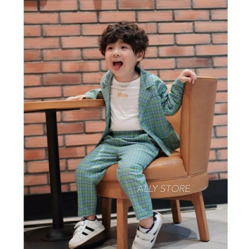 Bộ Vest kẻ xanh bé trai ALLY_K112