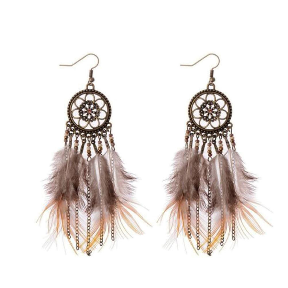 [HCM]Khuyên tai lông vũ hình dreamcatcher - phong cách boho