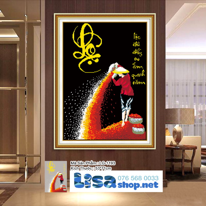 [HCM]Tranh đính đá LỘC lúa 53x71cm chưa đính lg1193