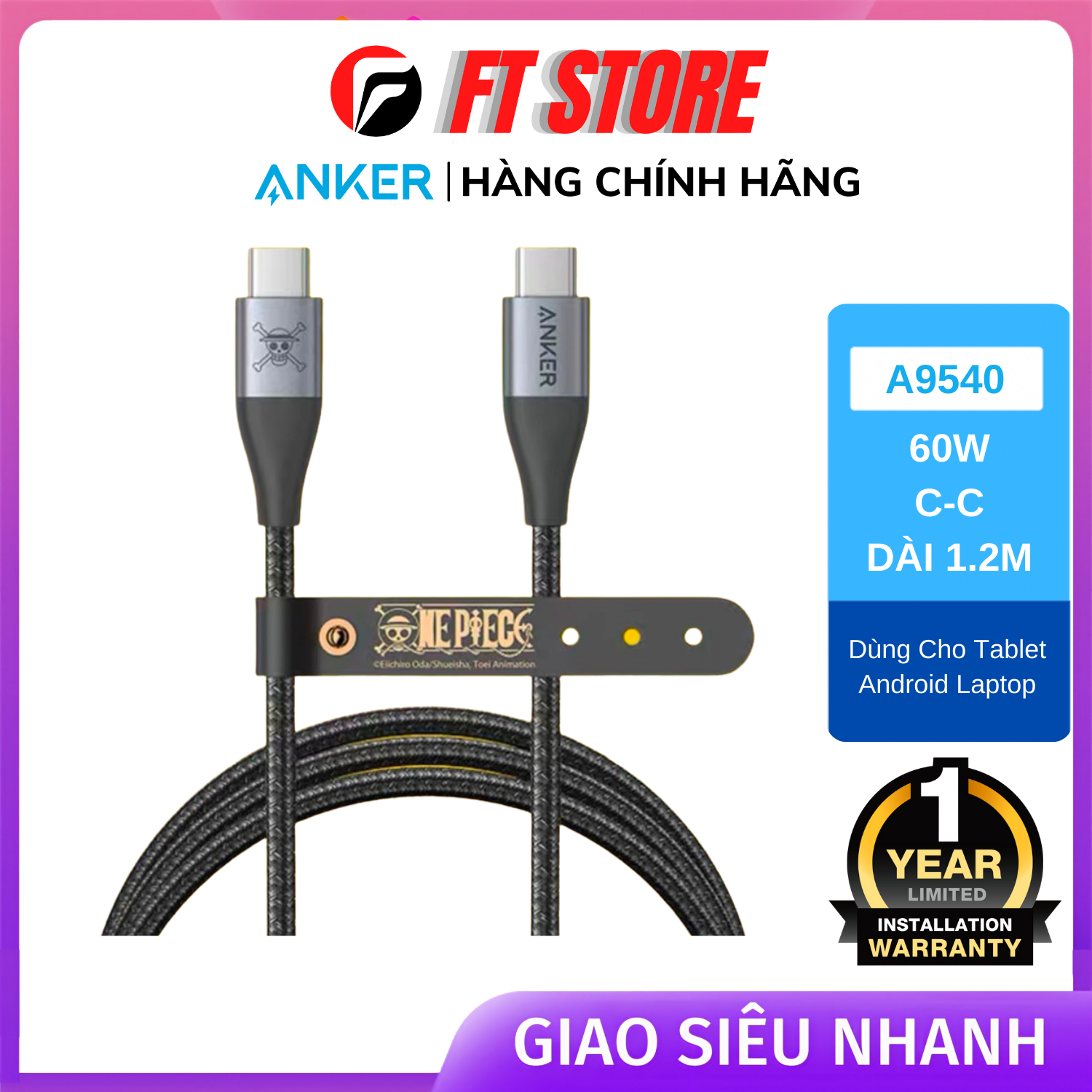 Cáp anker usb c to c one piece anker powerline + ii usb-c to usb-c 2.0 1.2m a9540
