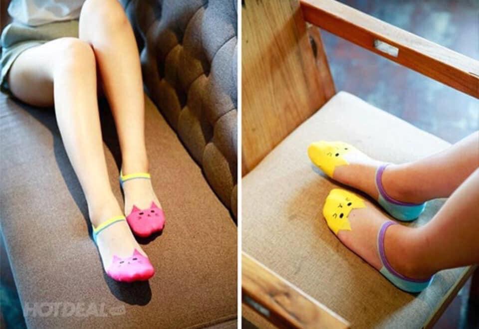 combo 10 đôi Tất lười ngắn cổ dạng lưới hình mèo