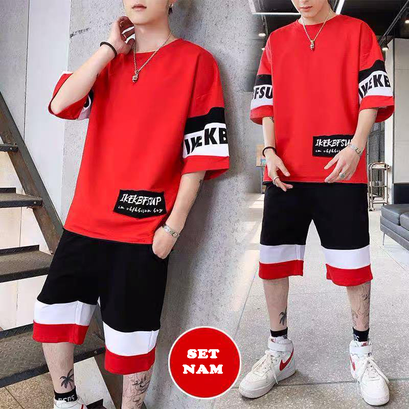 Bộ Quần Áo Thun Nam Thể Thao Mùa Hè IKEKBFSUP Phối Màu Và Họa Tiết Chữ Trẻ Trung Thời Trang FORYOU SET NAM 90000111