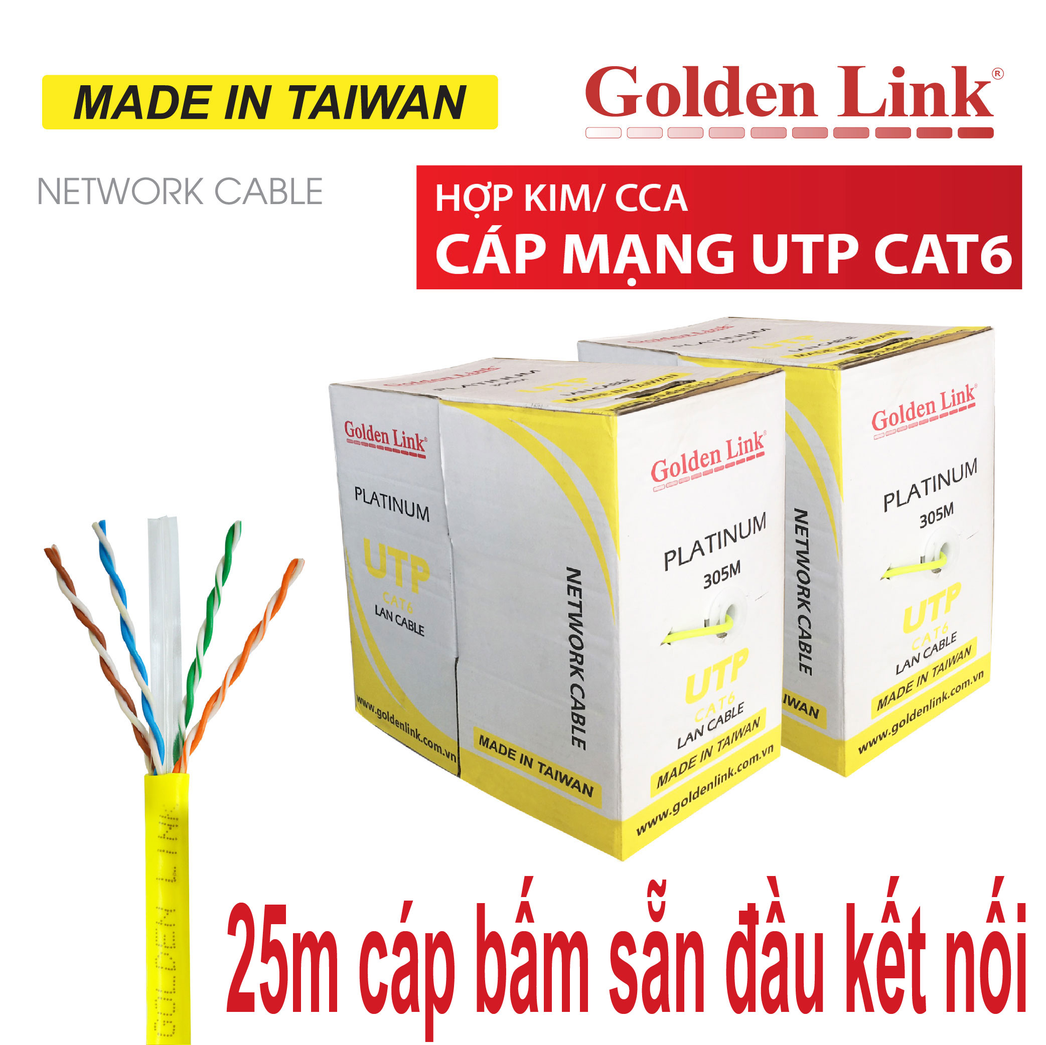 30m dây mạng golden link cat6 utp bấm sẵn 2 đầu - cáp mạng, cáp lan, dây lan, cáp internet