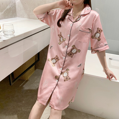 Đầm ngủ lụa satin kiểu sơmi form suông freesize (nhiều mẫu)